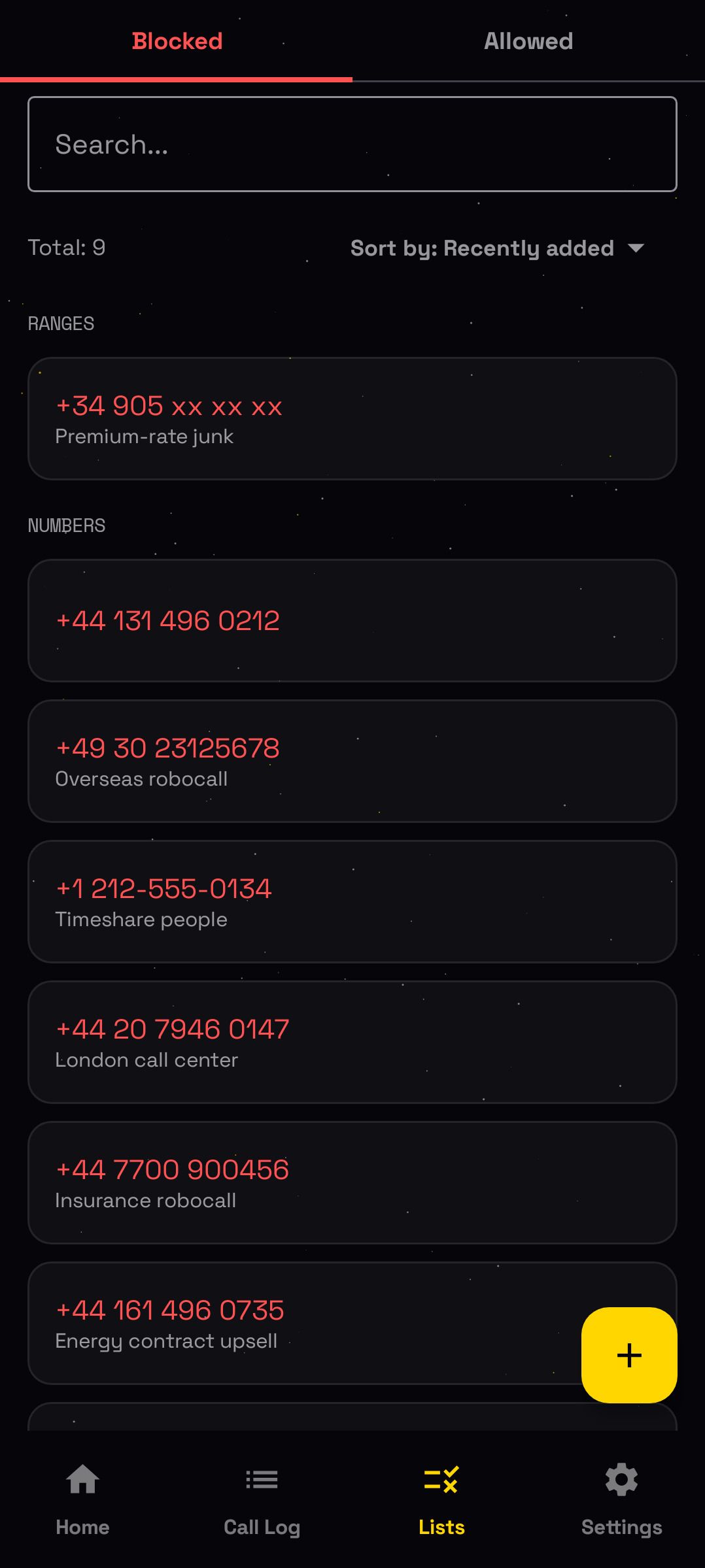 Block list and allow list management