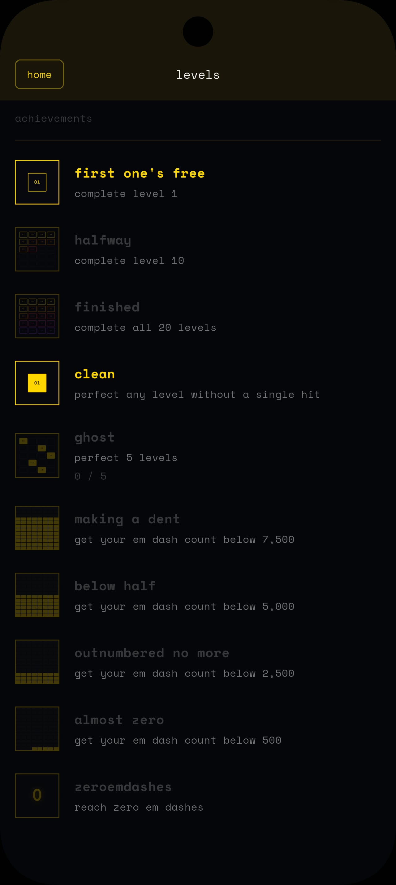 Gameplay: Snark flying through columns of em dashes